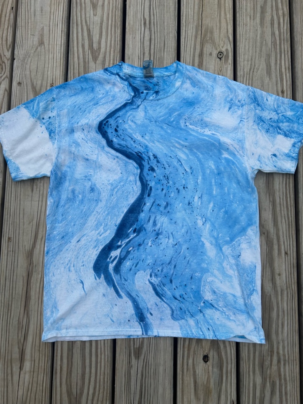 New Large  Handmade Tie Dye T-Shirt Handmade Tye Die Adult Marble Blue